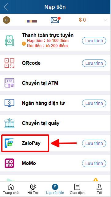 nap tien bang ZALO PAY